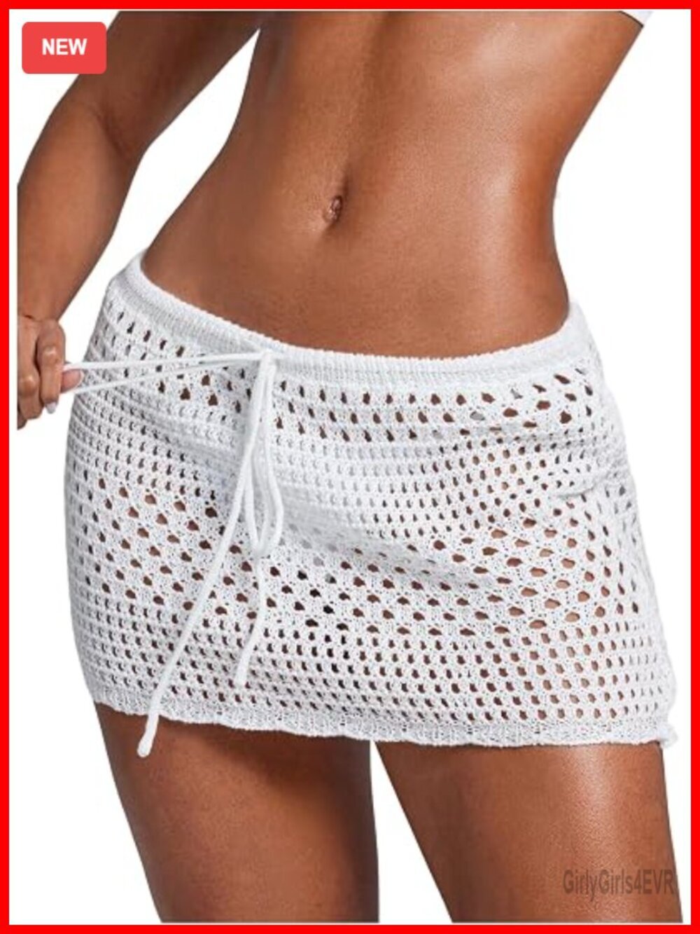 Crochet Beach Skirt Cover Up Knit Drawstring Sheer Mesh Swimwear